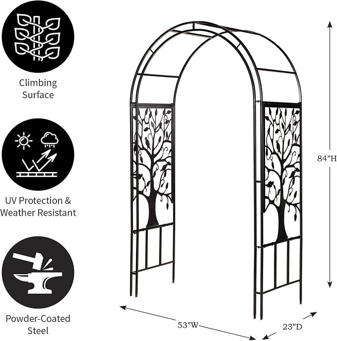 Plow & Hearth Arch Metal Outdoor Garden Arbor Tree of Life, 7 Feet Tall - Image 4