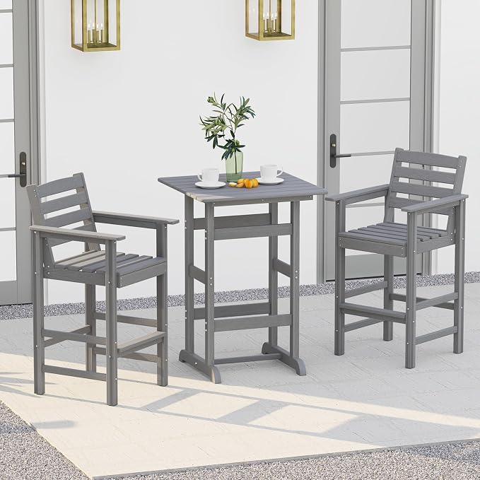 Tangkula 3-Piece Patio HDPE Bar Set, 2 Bar Height Adirondack Armchairs w/Square - Image 2