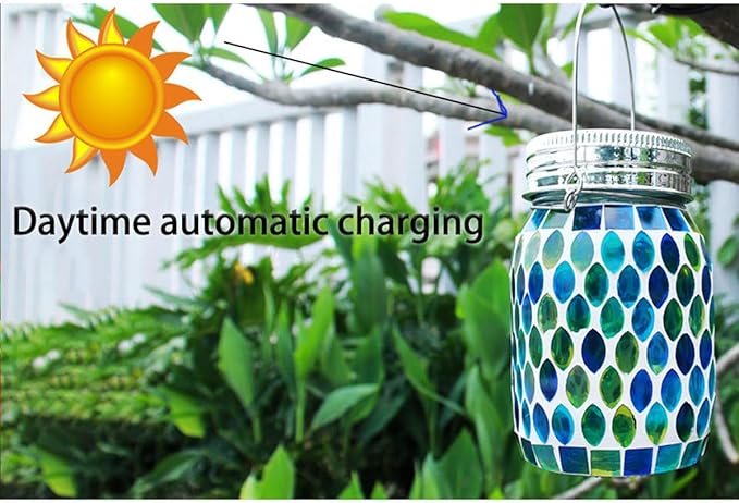 Solar Mosaic 2pack Outdoor Waterproof Cool Blue Mosaic jar Decor Christmas Gifts - Image 2