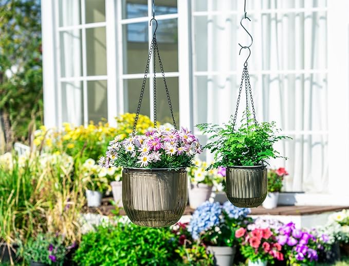 Josteve 5.2/8.2 Inch 2 Pcs Self Watering Hanging Planter Indoor Plant Pots - Image 4