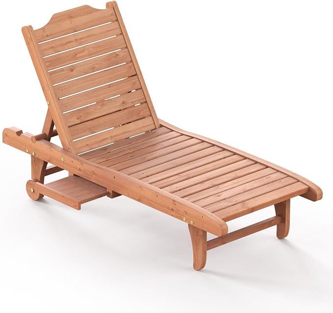 Wooden Chaise Lounge Chair, 3-Position Adjustable Outdoor Tanning Chair by EUNHOO
