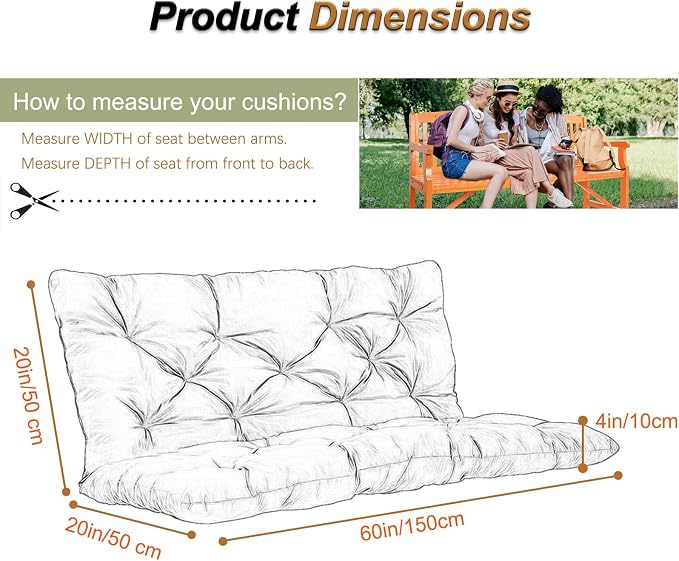 2-3 Seat Swing Replacement Cushion, Outdoor Bench Cushions - Image 6