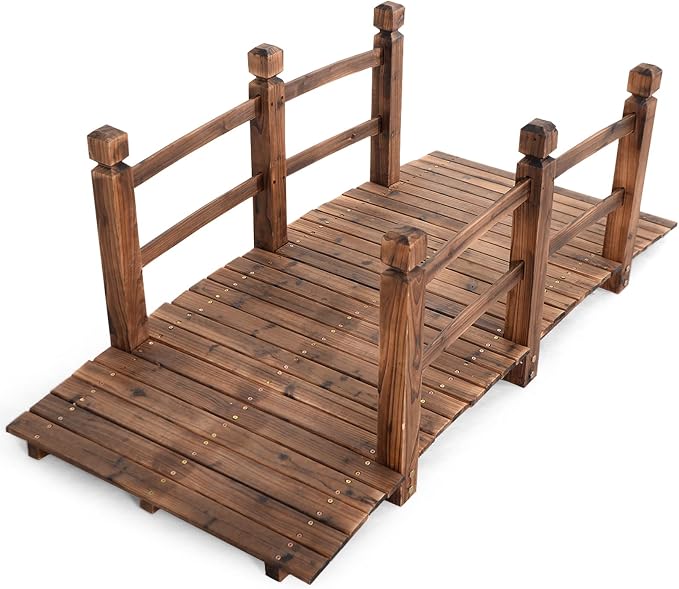 Giantex 5 FT Wooden Garden Bridge, Stained Wood Arc Footbridge - Image 8