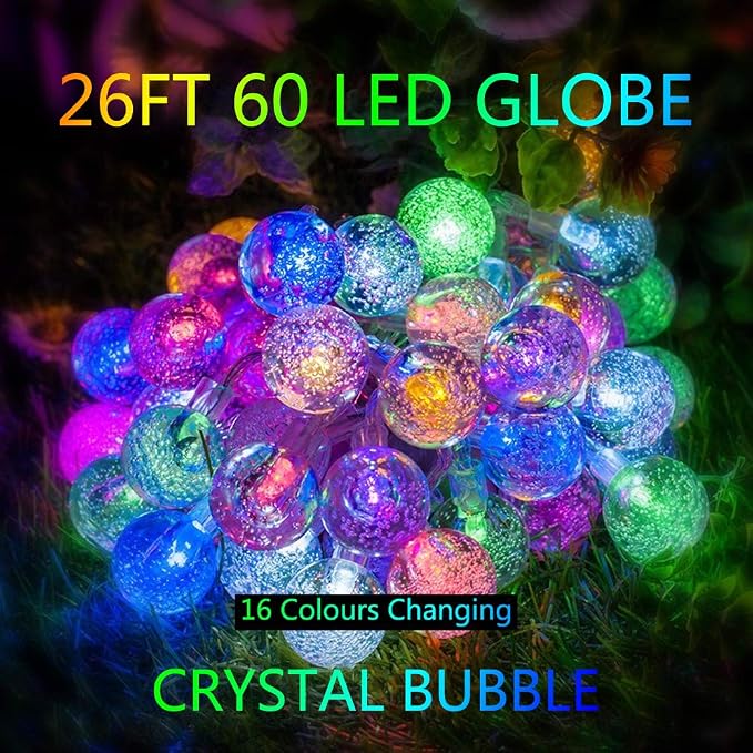 Metaku RGB Globe String Lights Fairy Lights Battery Operated 26ft 60LED String - Image 2