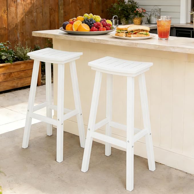 Outdoor Bar Stools Set of 2, 29 Inch All-Weather HDPE Bar Height Chairs - Image 7