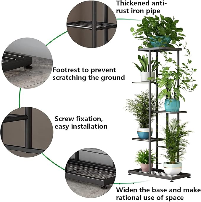 LINZINAR Plant Stand Indoor Outdoor Metal 5 Tier 6 Potted Multiple Flower Pot - Image 5