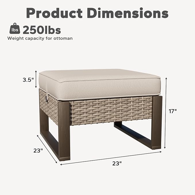 Joyside Outdoor Patio, All-Weather PE Rattan Ottomans Footstools - Image 2