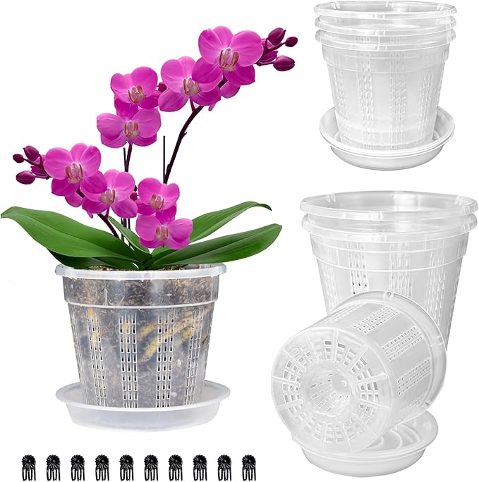 Orchid Pot with Saucers, 6 Packs of 5.5" Orchid Pots with Holes, Orchid Pots by HOLANHING