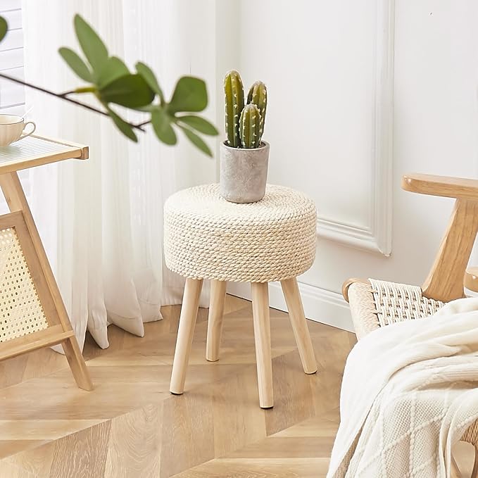Cpintltr Footstool Ottoman Round Natural Seagrass Foot Stool Pouf Ottomans - Image 2