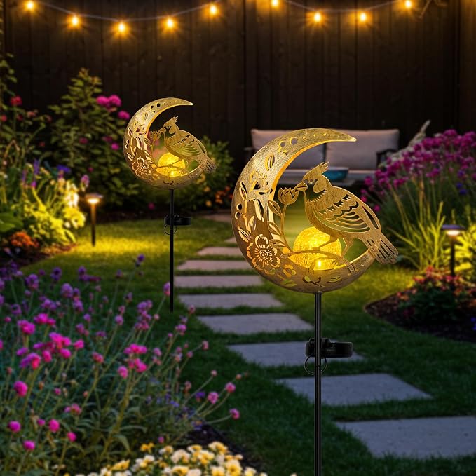 JOBOSI Solar Moon Cardinals Garden Light, Moving Moon & Cardinals Stake Decor - Image 6