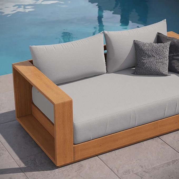 Modway Tahoe Acacia Wood Outdoor Patio Loveseat in Natural Light Gray - Image 5