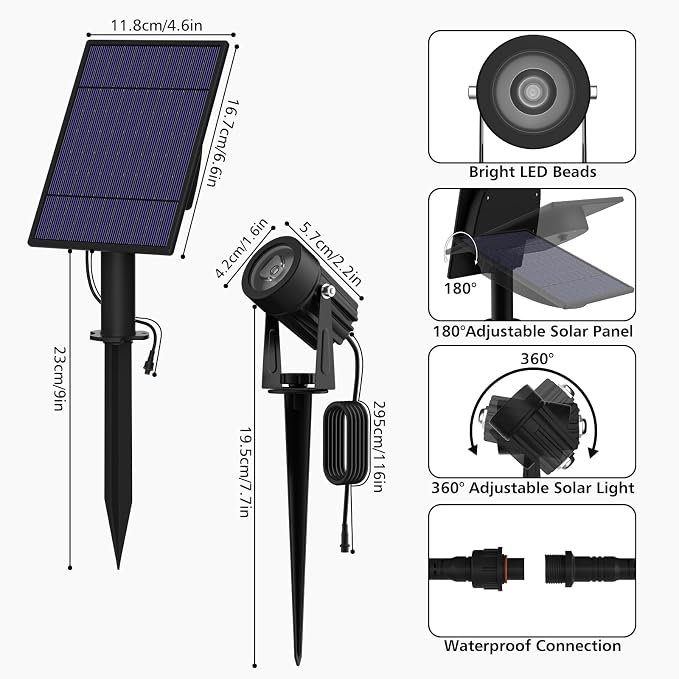 T-SUN Solar Spotlights, 2-in-1 RGB Solar Landscape Spotlights Outdoor Waterproof - Image 8