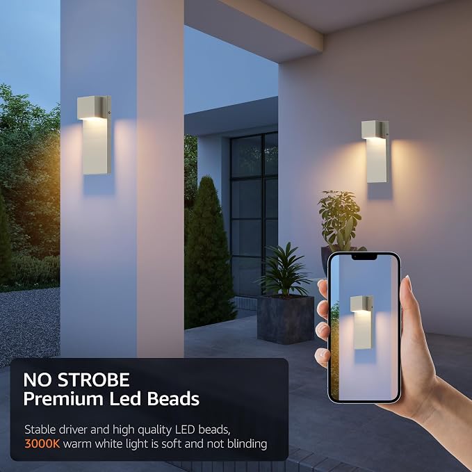2 Pack 13" Modern Outdoor Led Wall Light, 16W 3000K 1200Lumen Porch & Patio - Image 6