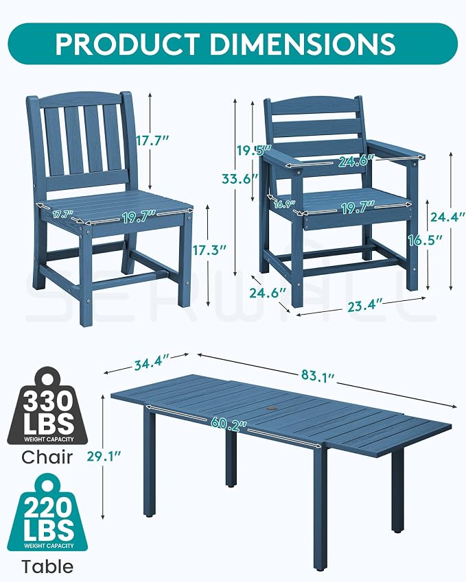 SERWALL 7-Piece Outdoor Dining Set, All Weather HDPE Outdoor Furniture Set - Image 2