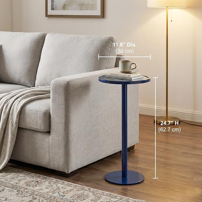 Navy Blue Drink Table, Indoor Outdoor Small Round Side Table - Image 3