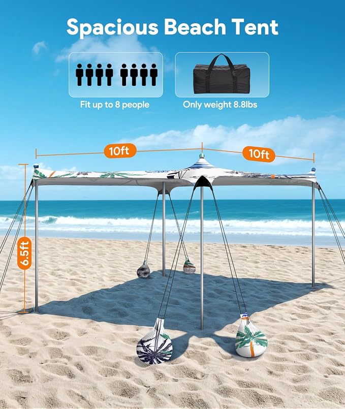 Beach Tent Sun Shelter, 10 x 10 FT Beach Canopy Tent Sun Shade, UPF50+ Tents - Image 5