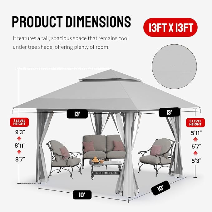 CROWN SHADES 13x13 Pop Up Gazebo, Canopy Tent, Gazebos on Clearance - Image 6