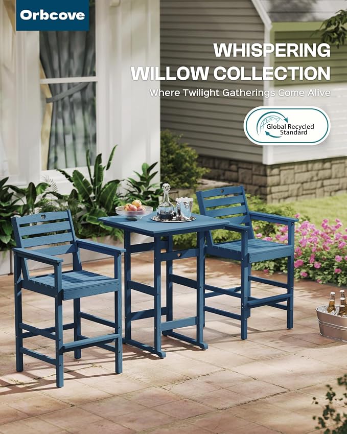 Patio Bar Table, Adirondack Chairs and Table 4 Pieces Set, Bar Height Chairs - Image 7