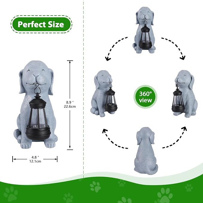 Solar Dog Garden Statue with Lantern, Outdoor Waterproof Dog Figurine Decor - Image 2