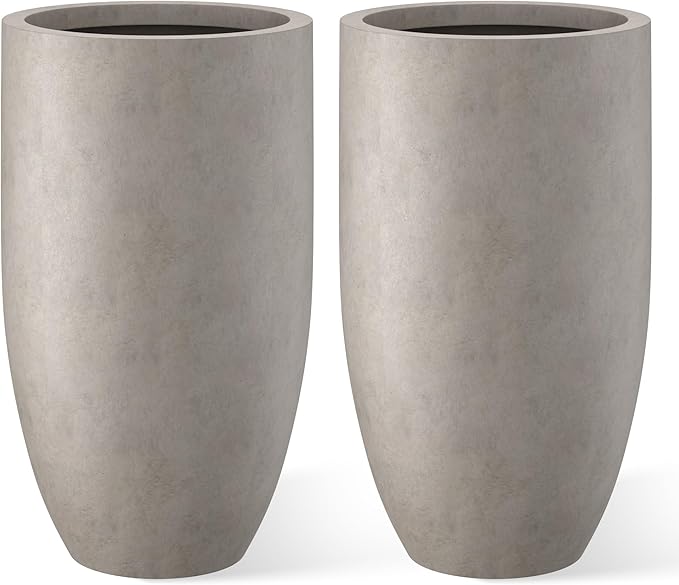Kante 24 Inch Tall Round Concrete Planter, 2 Pack Large Indoor Outdoor Plant by Kante