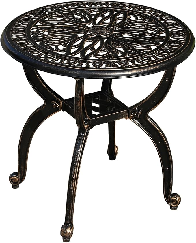 Cast Aluminum Outdoor Side Table, All Weather Round Small Coffee Table by Unknown