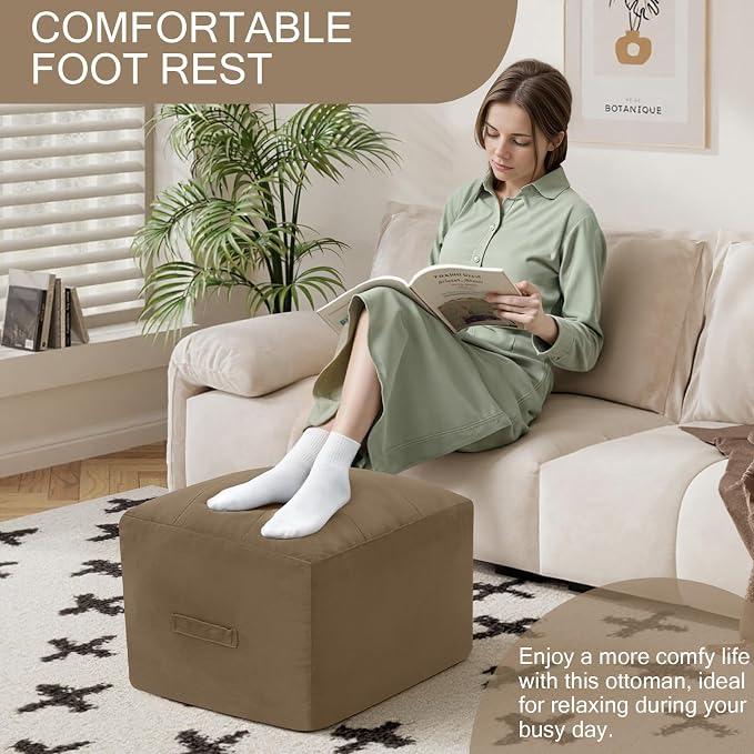 MeMoreCool Square Stuffed Pouf Ottoman Foot Rest, Floor Pouf Foot Stool - Image 3