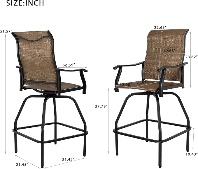 LEVELEVE Patio Bar Set 4pcs Swivel Bar Stools Outdoor Bistro Textilene - Image 3