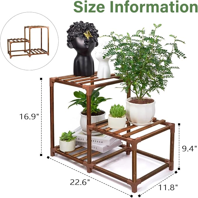 XXXFLOWER Plant Stand Indoor Outdoor 3 Tiers Wood Plant Shelf - Image 2