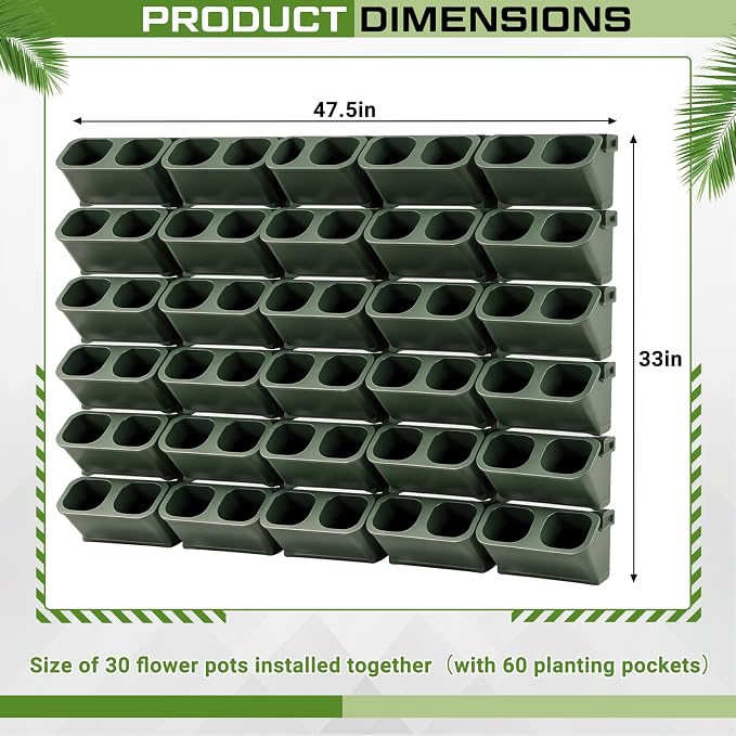 30 Set 60 Pocket Vertical Stackable Wall Planters Kit Outdoor Self Watering - Image 2