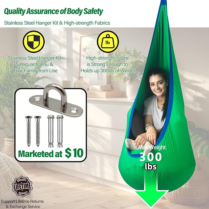 Kids Pod Swing Seat, Max 300 Lbs, Child Sensory Swing Chair Indoor & Outdoor - Image 4
