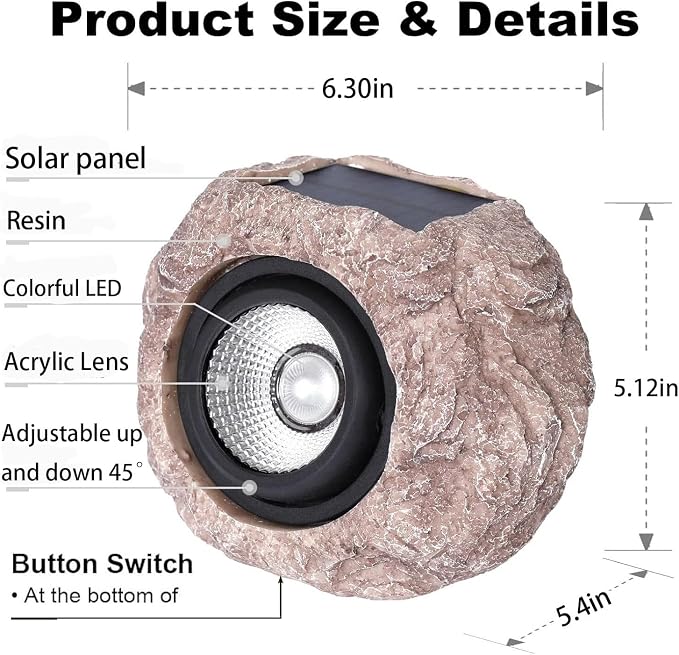 Solar Rock Lights Outdoor Waterproof, 4 Pack LED Colored Garden Rock Solar Light - Image 7