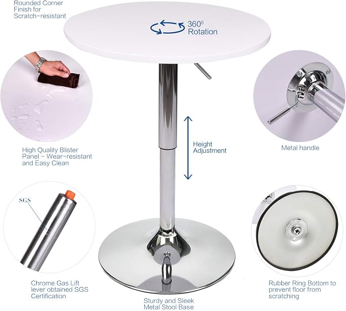 ARTETHYS Bar Table Adjustable Height Swivel 360 Degrees Round Tall Cpunter - Image 3
