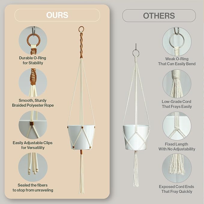Macrame Plant Hanger Polyester Rope 42 Inch Outdoor Indoor Adjustable Hanging - Image 5