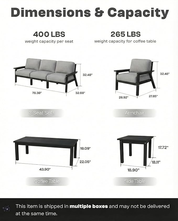 7 Piece Patio Furniture Set, HDPE Outdoor Sectional - Image 6