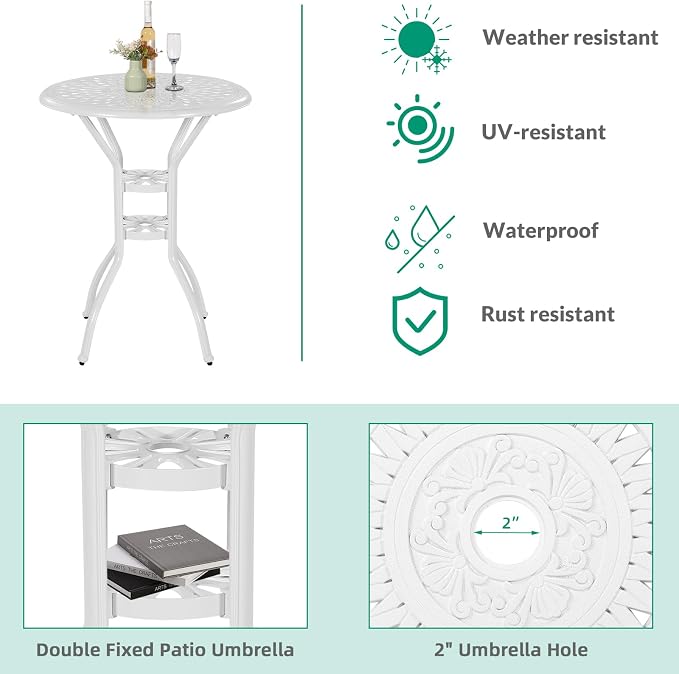 VIVIJASON 3-Piece Patio Swivel Bar Stools Set, All Weather Cast Aluminum - Image 5