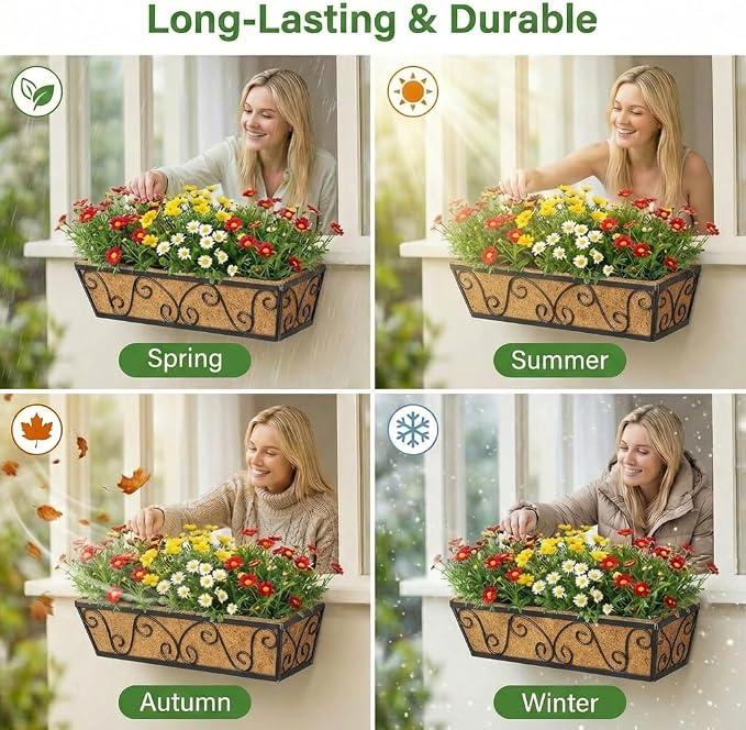 Y&M 24 Inch Window Deck with Coco Liner, Fence Metal Hanging Flower Planter - Image 5