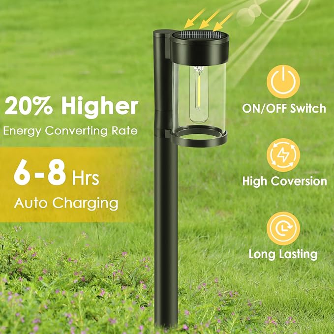 Mancra Solar Pathway Lights Outdoor, 10 Pack Metal & Glass Solar Lights Outdoor - Image 4