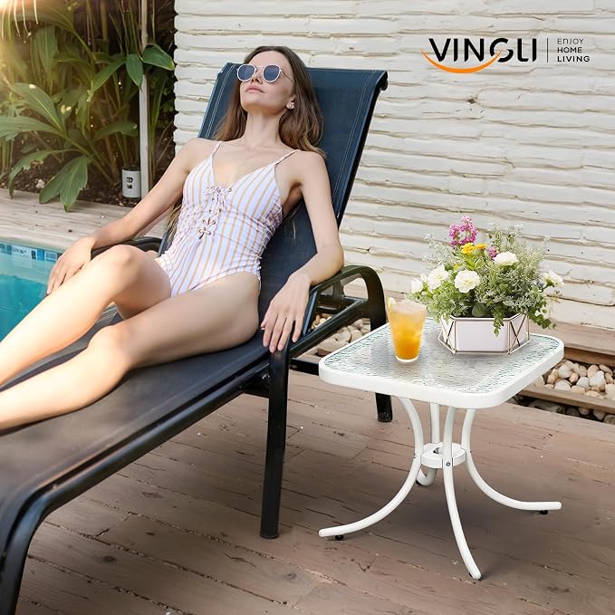 VINGLI Outdoor Side Table, 18in Patio Table Steel Frame Tempered Glass Top - Image 8