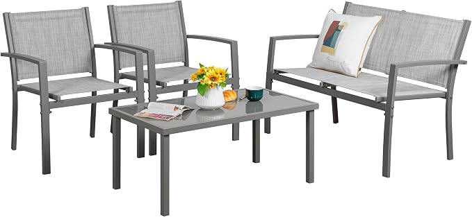 Vongrasig 4 Pieces Patio Furniture Sets, Outdoor Patio Conversation Sets by Vongrasig