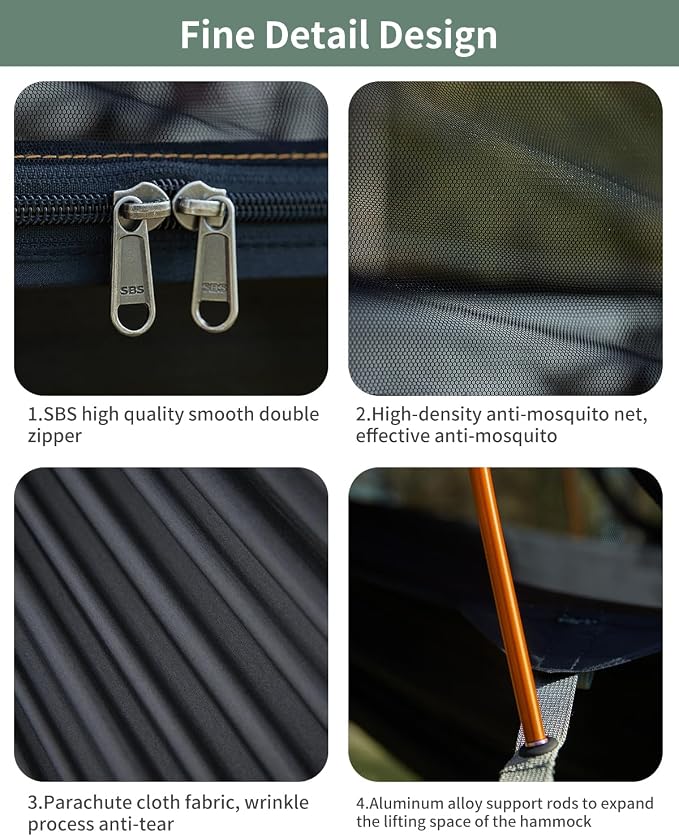 Camping Hammock Tent with Mosquito Net and Sunshade, Extra Large - Image 8