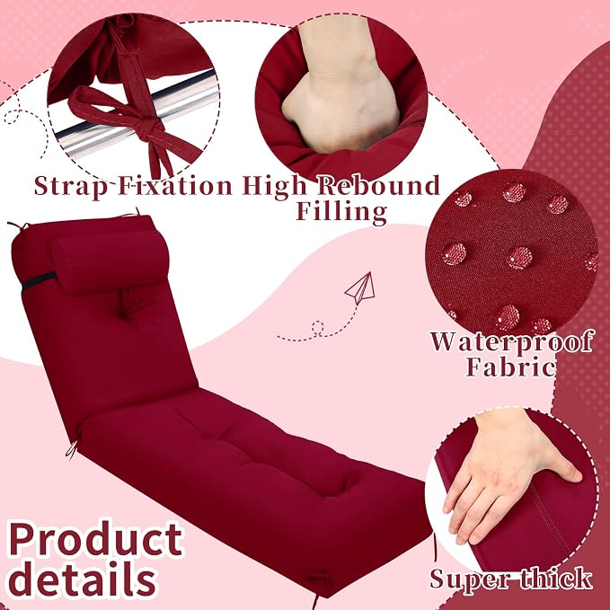 Wenqik Set of 2 Outdoor Chaise Lounge Cushions 76 x 22 x 6 Inch Waterproof - Image 2