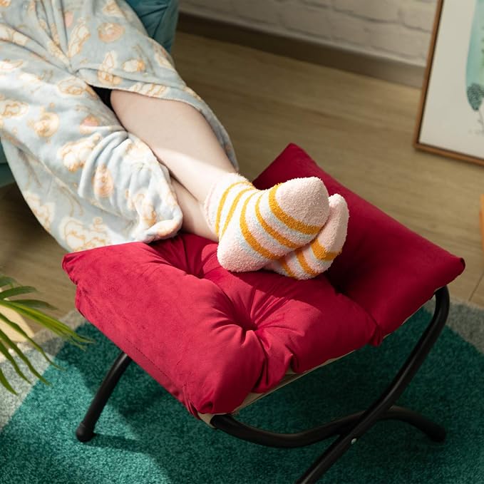 HollyHOME 15" Folding Footrest Stool, Upholstered Small Foldable Ottoman - Image 8