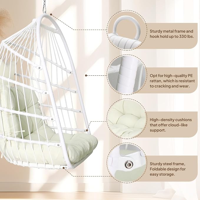 Chihee Egg Chair with Ultra Strong Stand and Cushion Foldable Wicker Rattan - Image 4