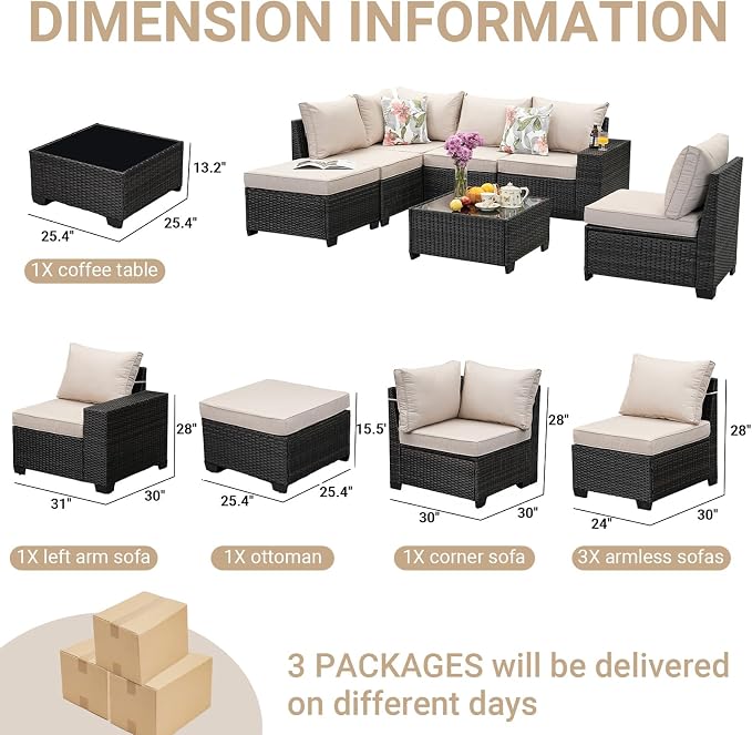 Jing's Villa 7-Piece Patio Furniture Set, All-Weather Outdoor Wicker Sectional - Image 7