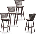 PURPLE LEAF Outdoor Swivel Bar Height Stools Set of 4 Metal Modern Wicker Bar by PURPLELEAF