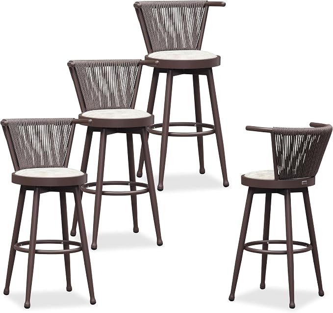 PURPLE LEAF Outdoor Swivel Bar Height Stools Set of 4 Metal Modern Wicker Bar by PURPLELEAF