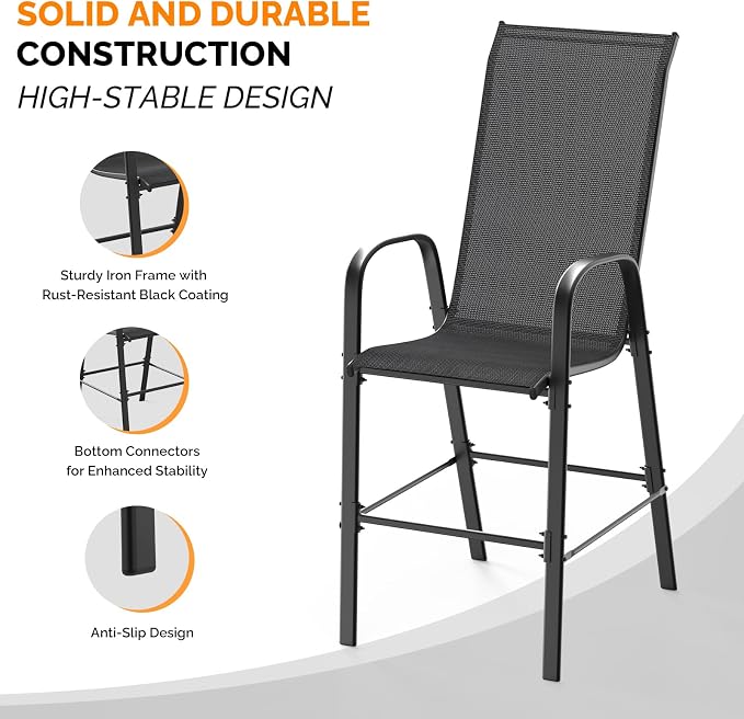 VINGLI Set of 2 Stackable Outdoor Bar Stools – Sling Chairs - Image 8