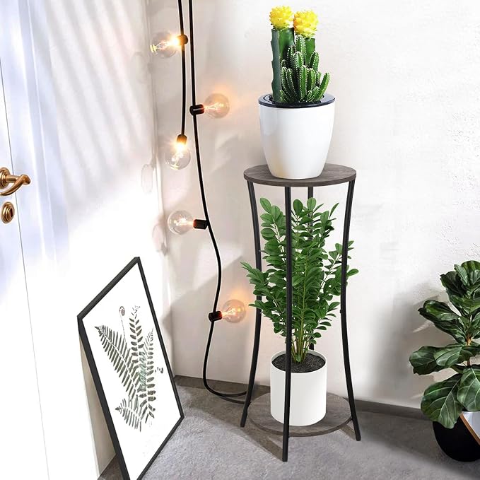 YINMIT Plant Stand Indoor, 2 Tier Round Potted Holder Rack, Flower Pot Stand - Image 8