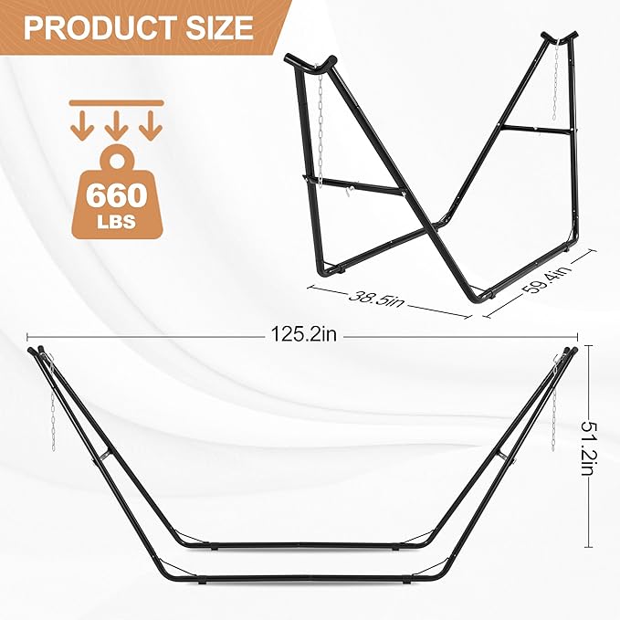 Universal 2-Person Hammock Stand, 660LBS Capacity, Heavy Duty Steel Hammock - Image 3