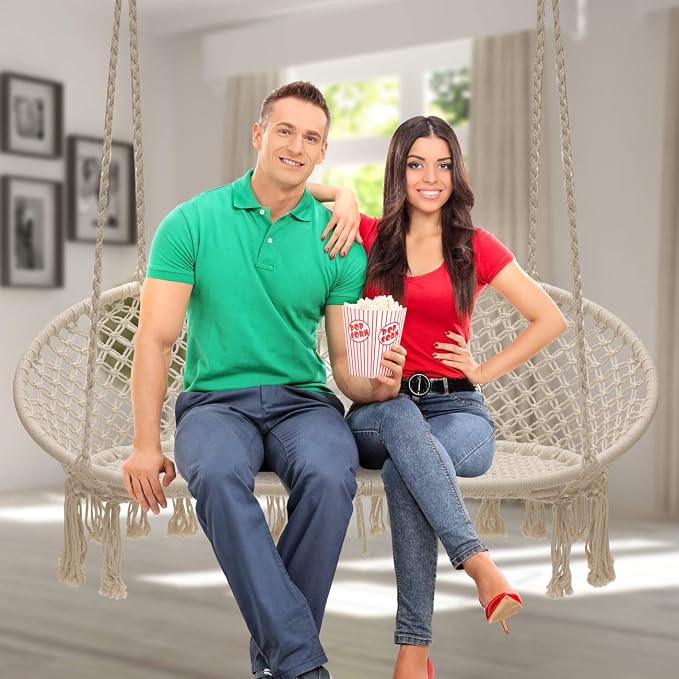 Sorbus Hammock Chair Macrame Hanging Swing Bench, Teens Girl Bedroom, Knitted - Image 2